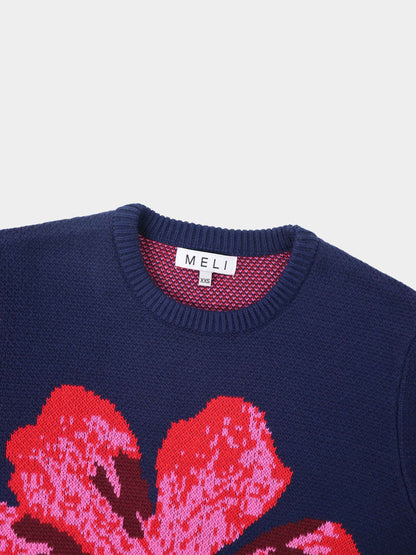Flower Design Sweater - Blue