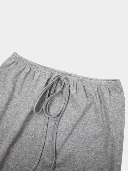 Straight Maxi Drawstring T-Shirt Skirt-Grey