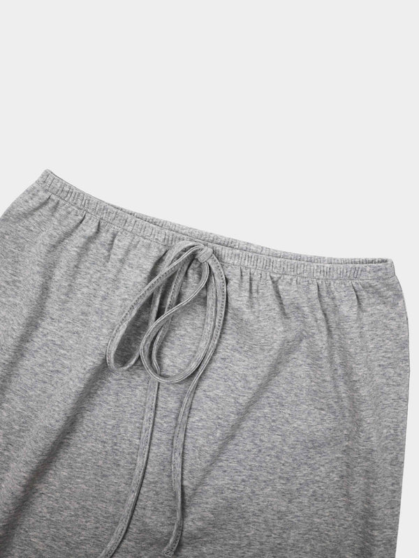 Straight Maxi Drawstring T-Shirt Skirt-Grey