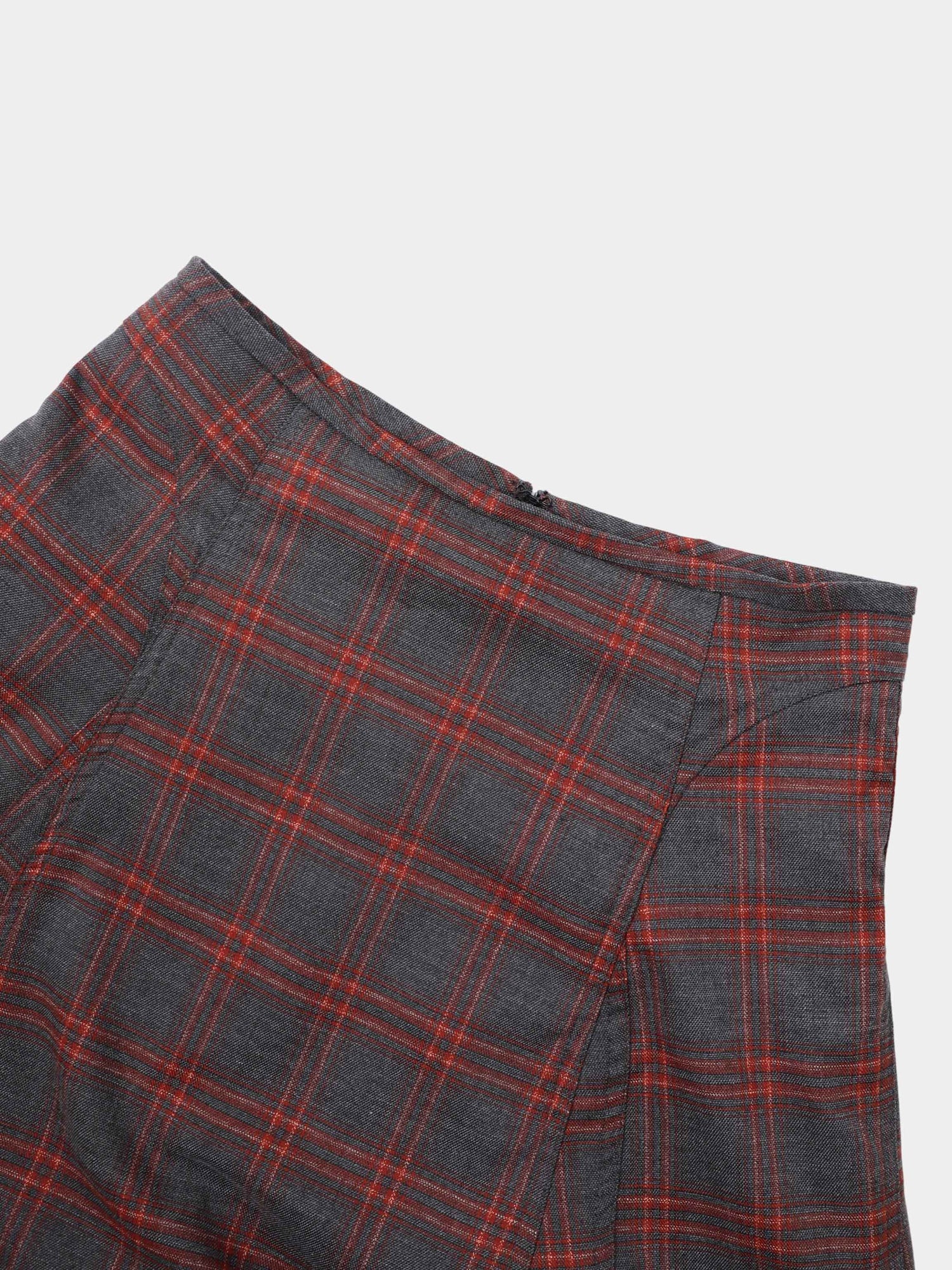 Seamed Flare Skirt - Grey/Rust Plaid