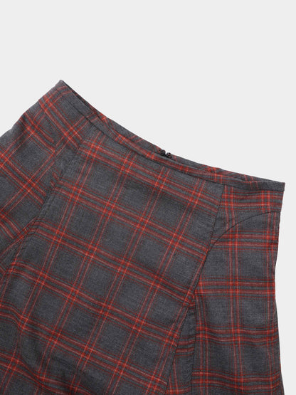Seamed Flare Skirt - Grey/Rust Plaid