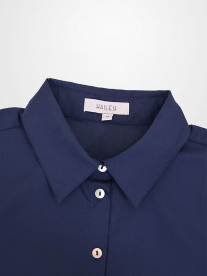 Cotton Button Down Blouse-Navy