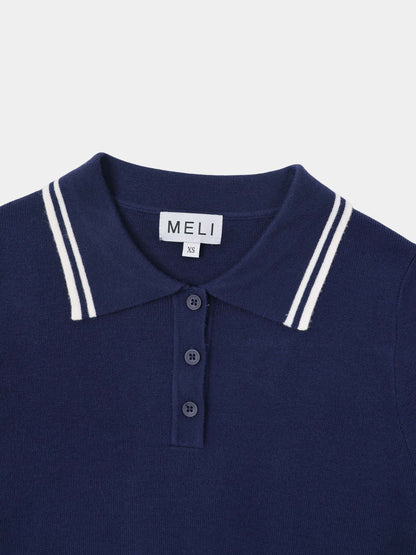 Bell Sleeve Polo-Navy/White