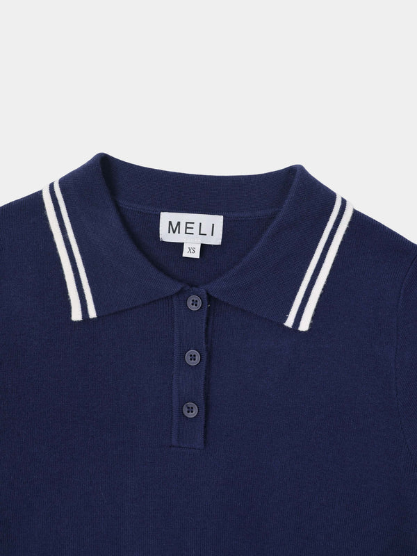 Bell Sleeve Polo-Navy/White
