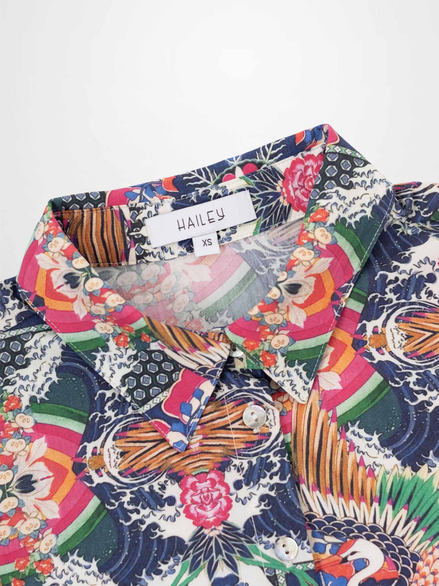 Printed Crinkle Button Down Blouse-Mosaic