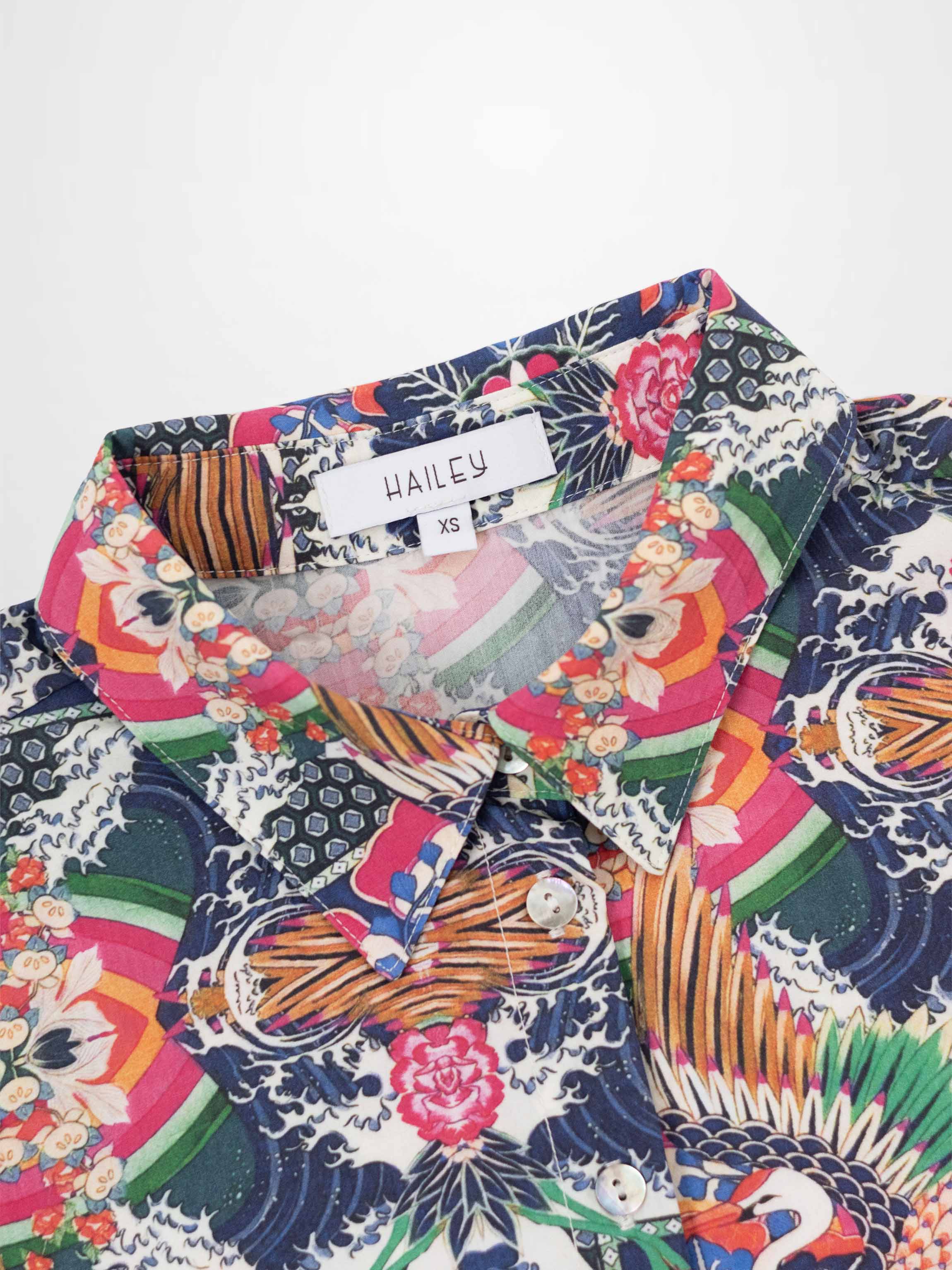 Printed Crinkle Button Down Blouse-Mosaic