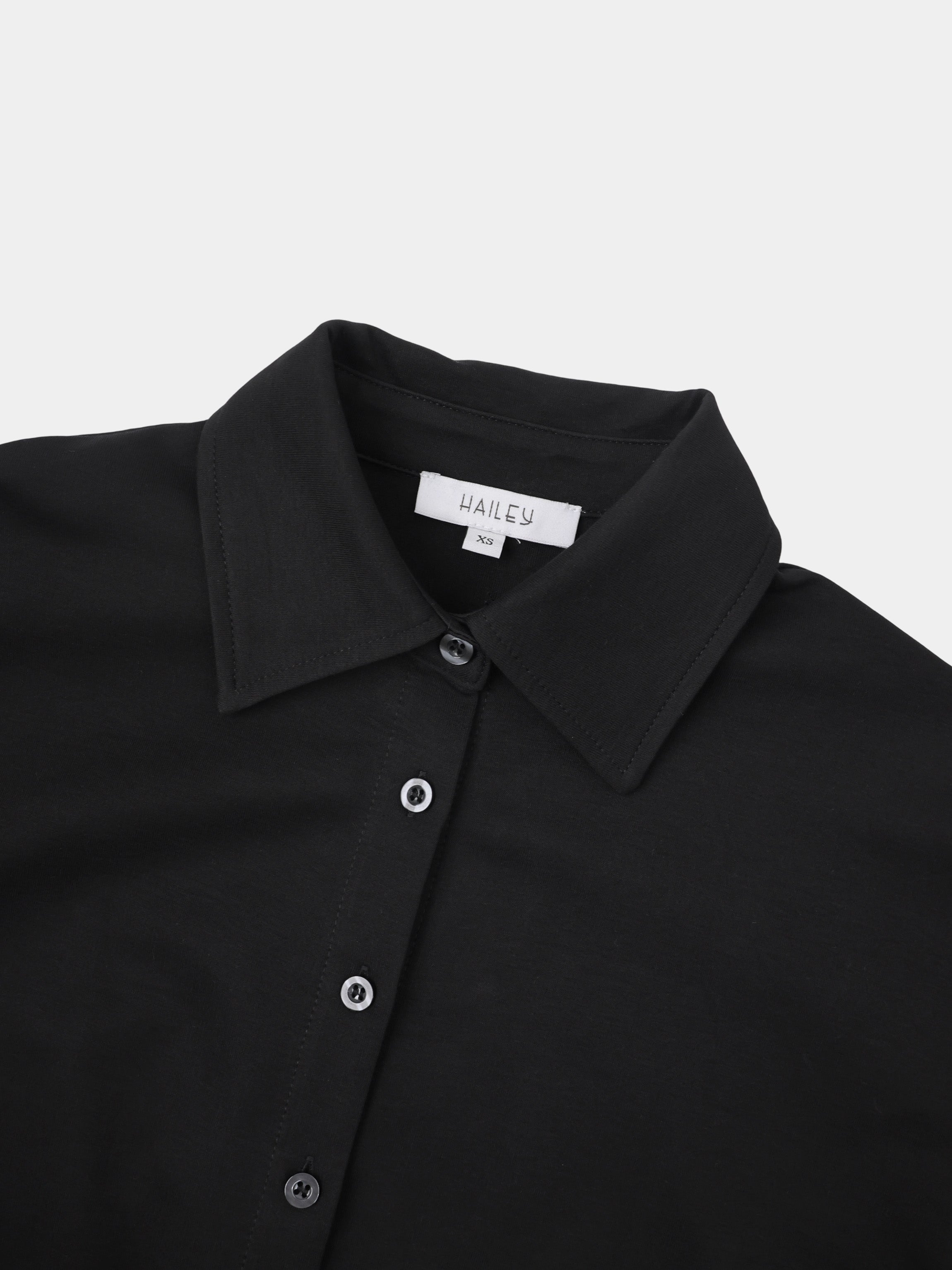 Waist Tie Button Down T-Shirt Dress-Black
