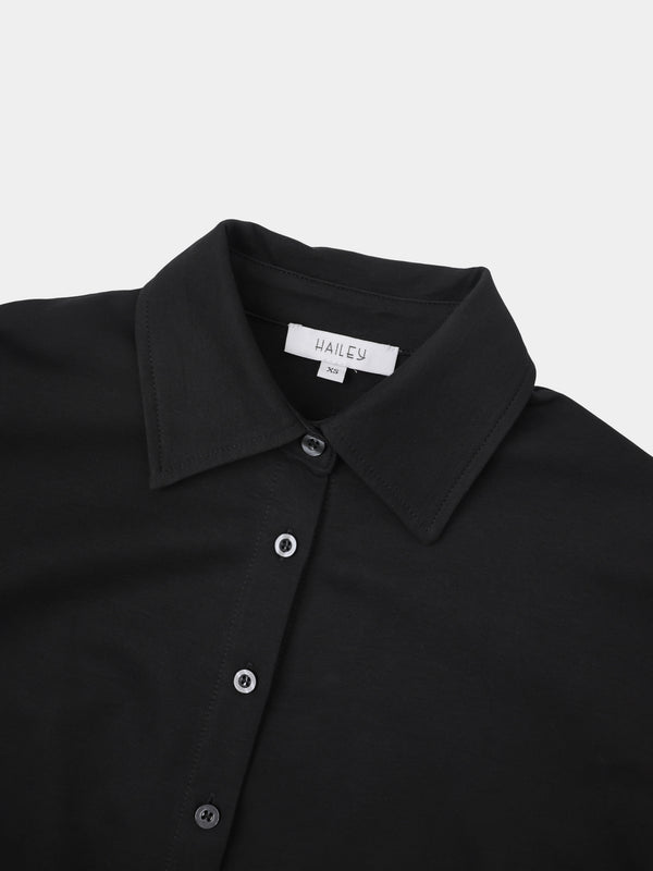 Waist Tie Button Down T-Shirt Dress-Black