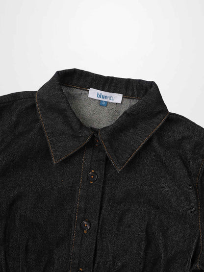 High Waisted Denim Dress - Black