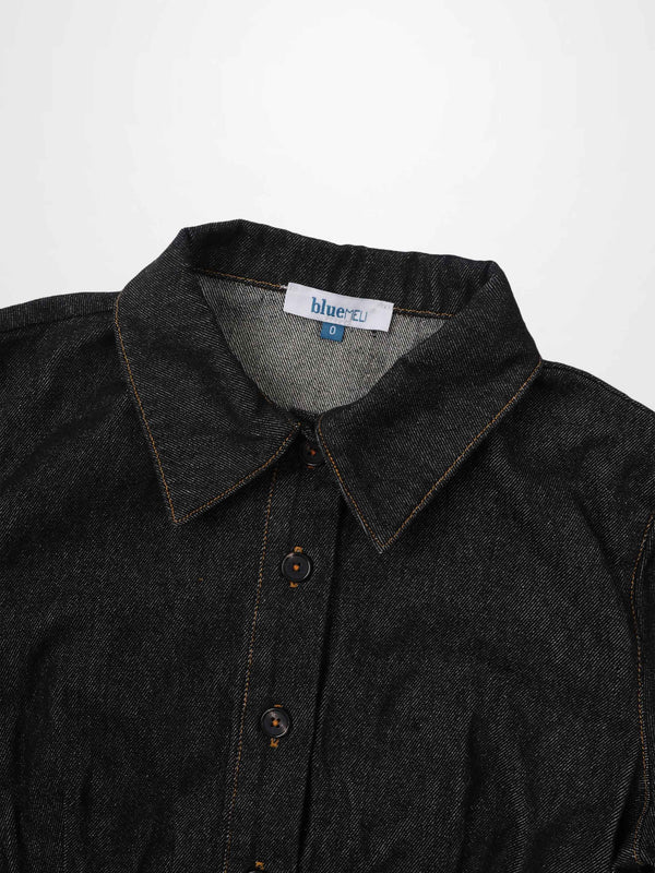 High Waisted Denim Dress - Black