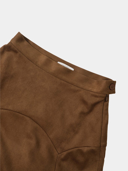 Curved Yoke Faux Suede Skirt - Brown
