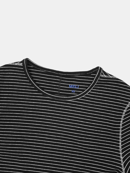 Striped Cross Stitch T-Shirt-Black