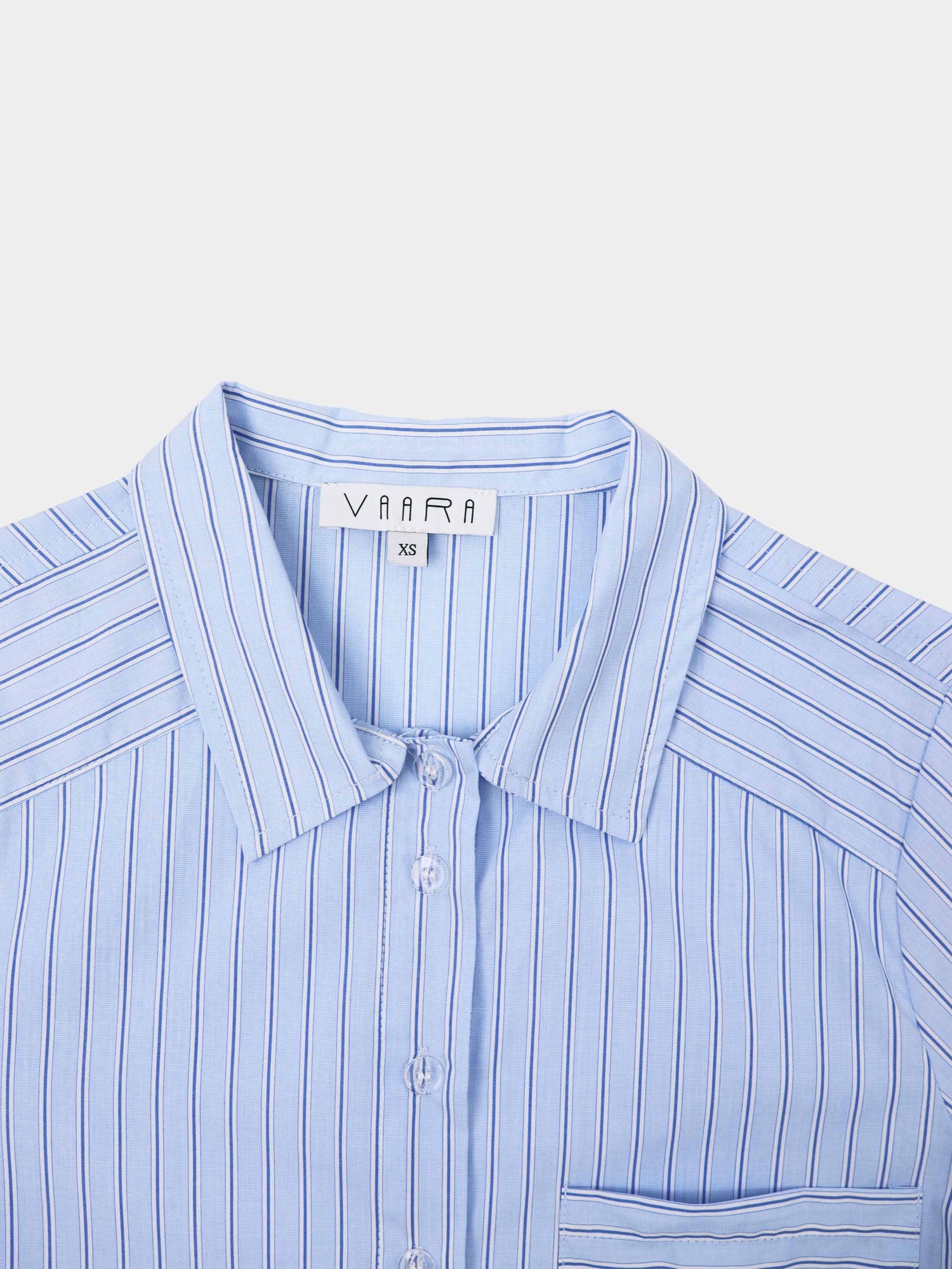 Crop Pinstripe Blouse-Blue/White