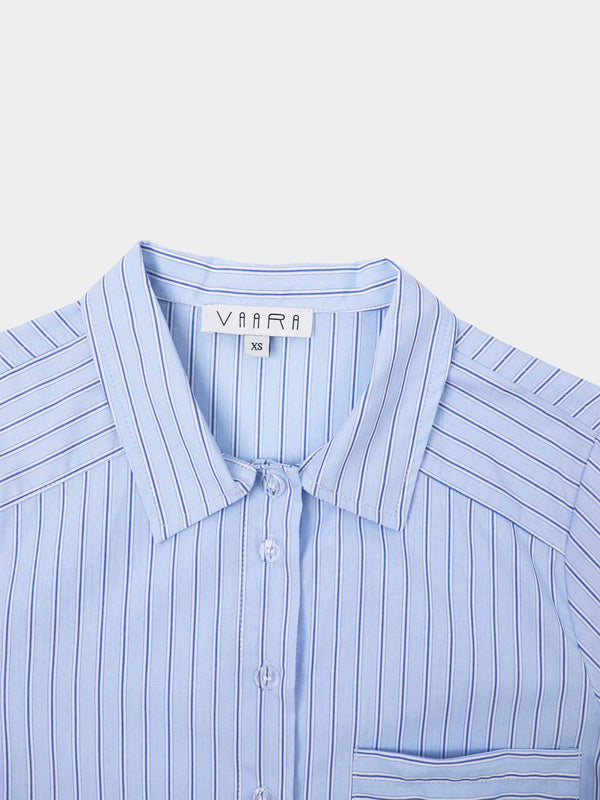 Crop Pinstripe Blouse-Blue/White
