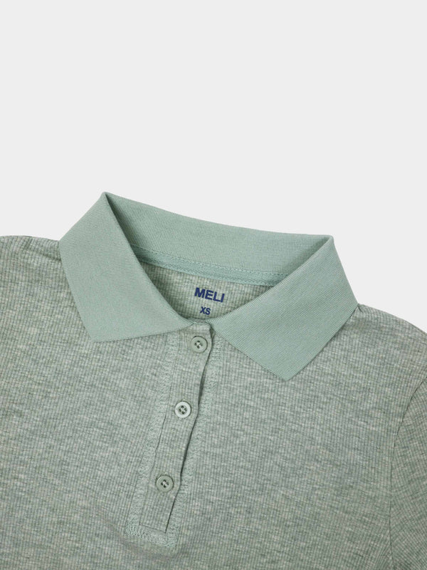 Heathered Collared Tee-Aqua