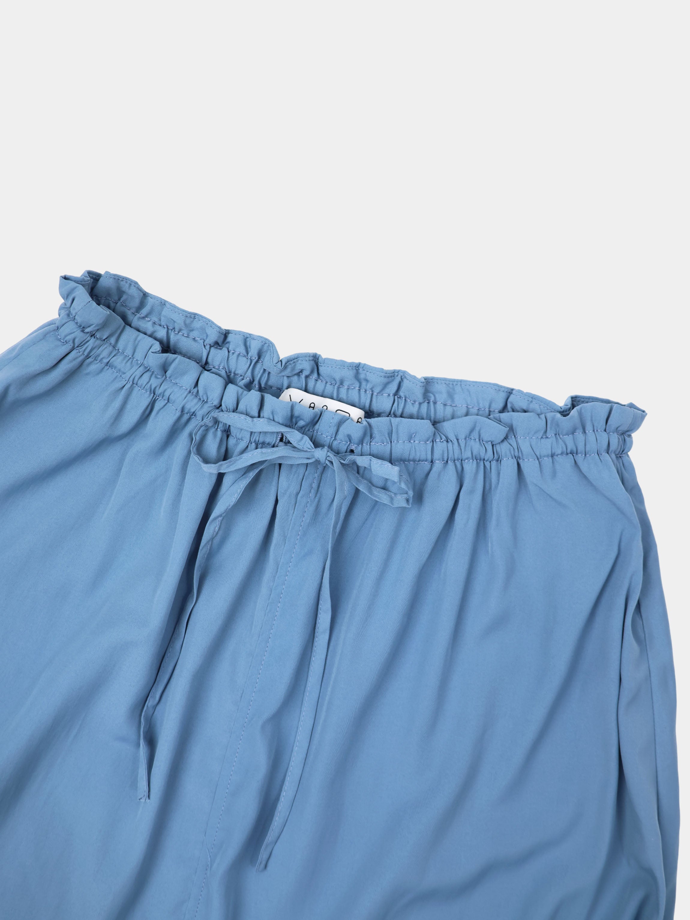 DRAWSTRING RUFFLE SKIRT-DUSTY BLUE