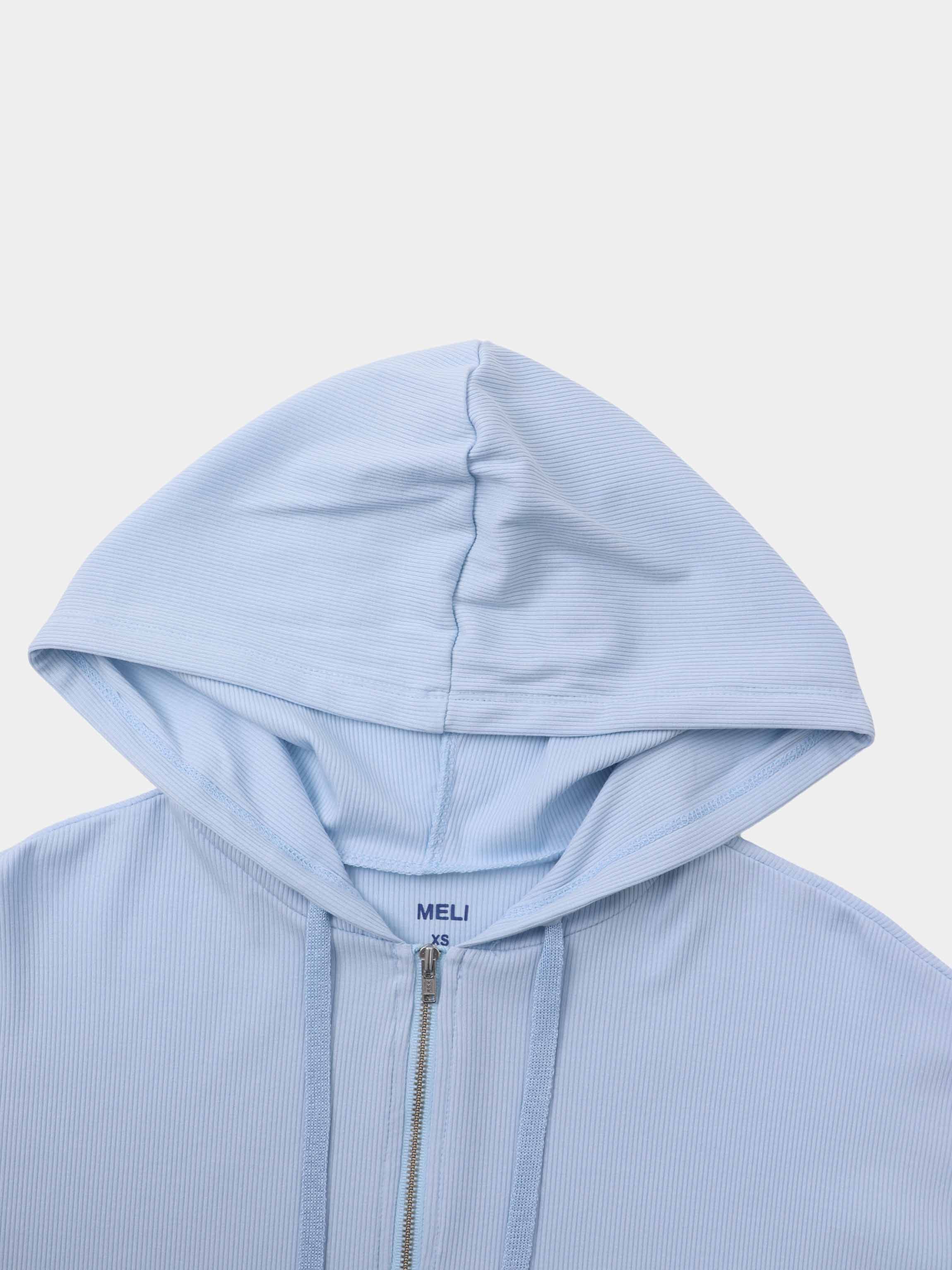 Ribbed Half Zip Hoodie Tee-Baby Blue