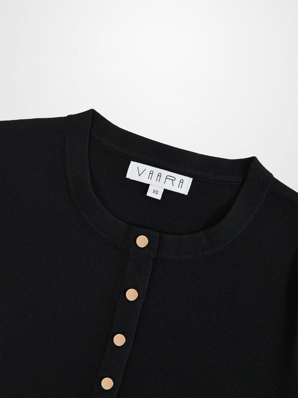 Gold Button Crop Cardigan-Black