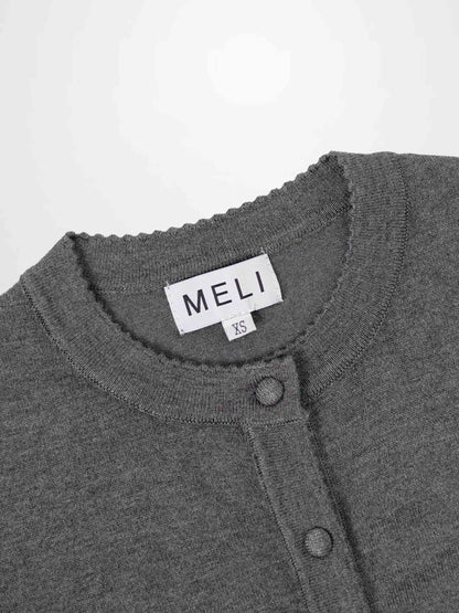 Trim Detail Crew Crop Cardigan-Heathered Grey