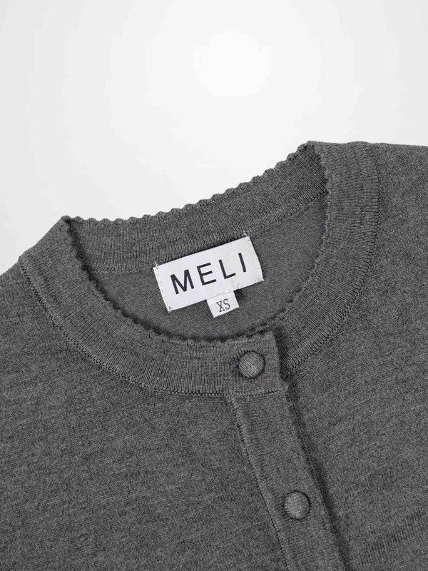 Trim Detail Crew Crop Cardigan-Heathered Grey