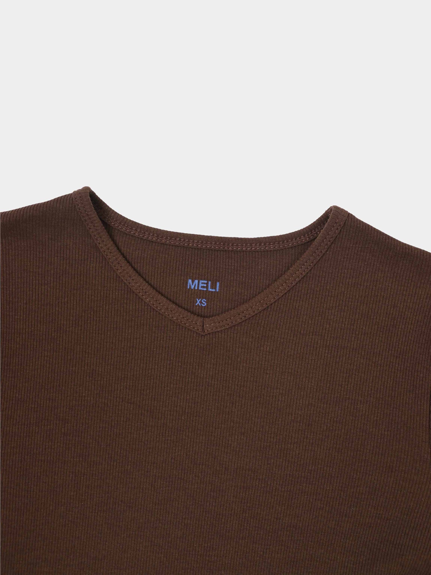 Soft Ribbed High V Tee-Chocolate Brown