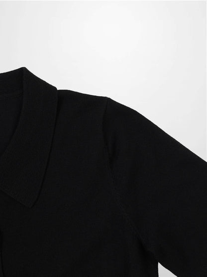 Wool Blend Collared Cardigan-Black