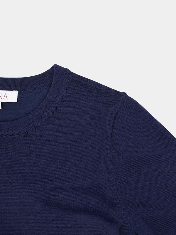 High Cuff Crew Sweater-Navy