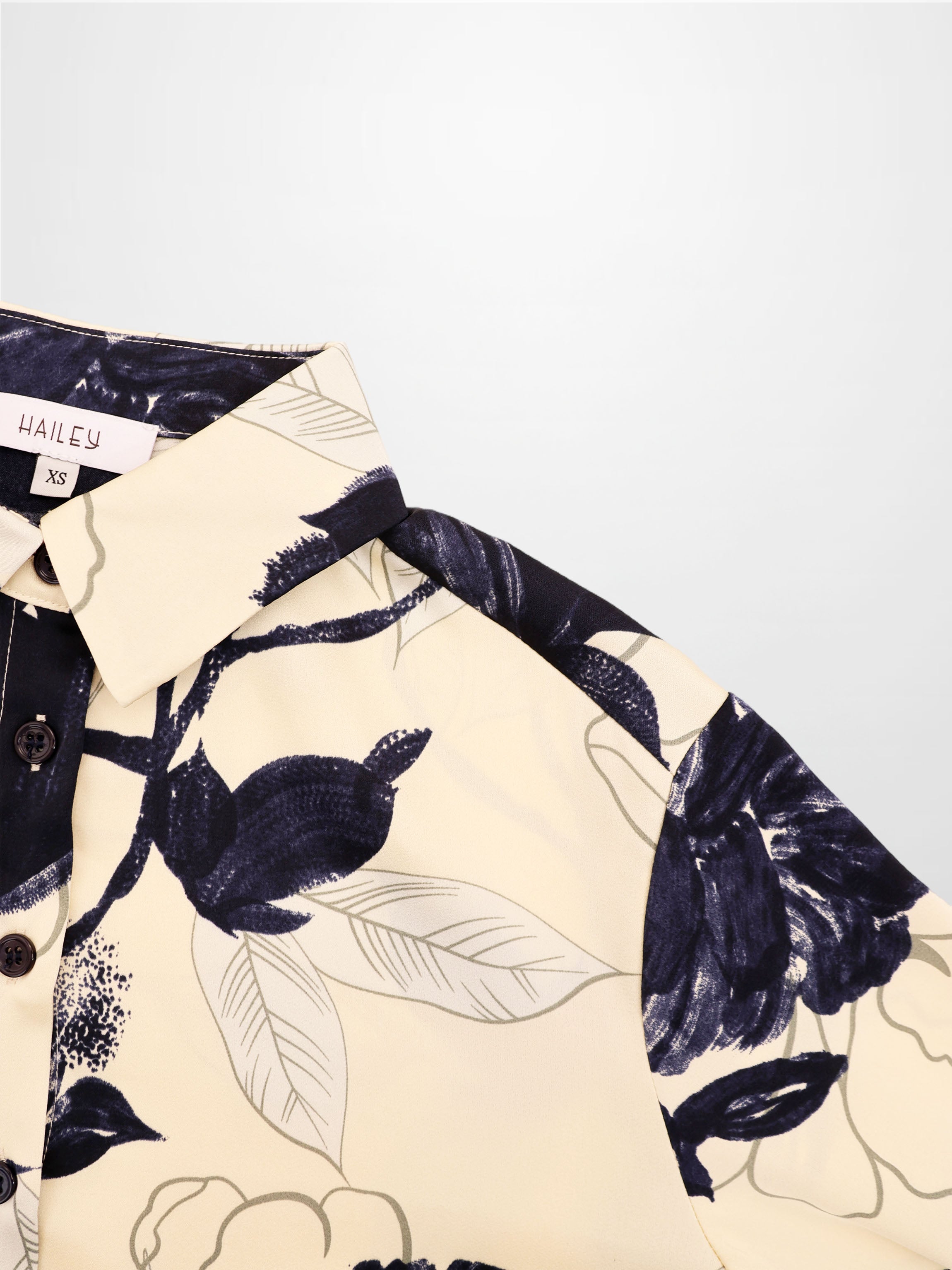 Button Down Collared Blouse-Navy Floral