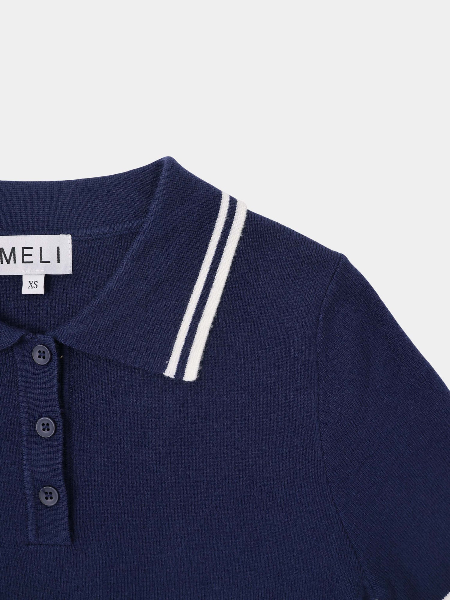 Bell Sleeve Polo-Navy/White