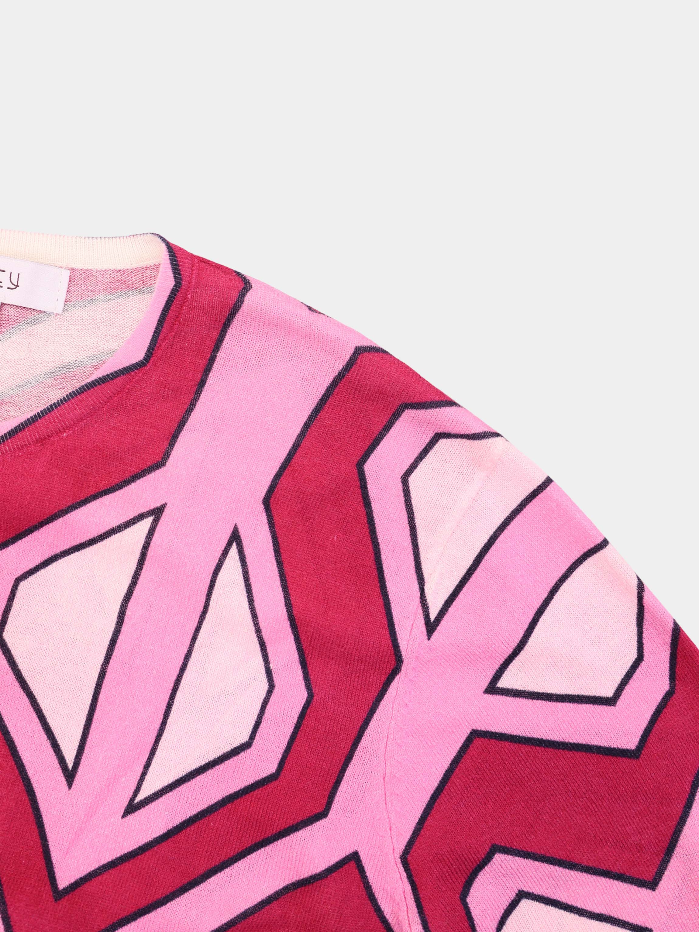 Printed Thin Button-Down Crew Cardigan-Pink Geometric