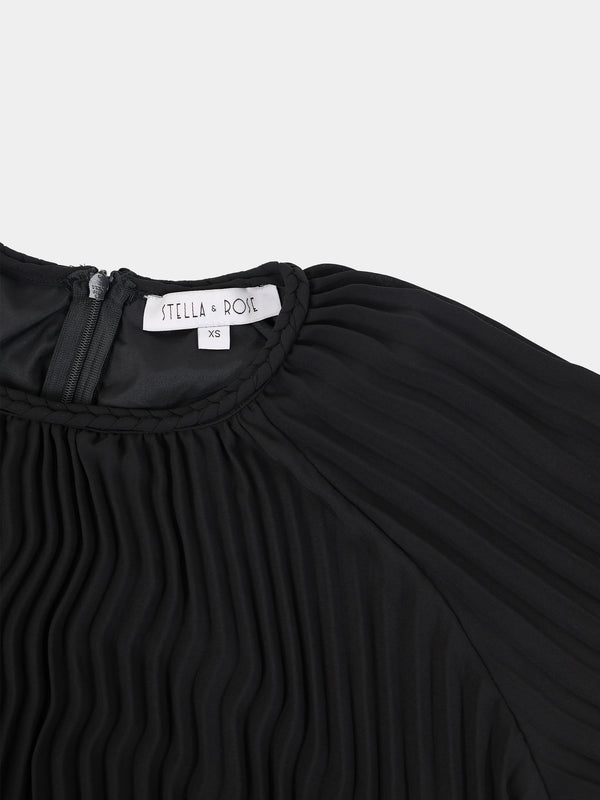 Micro Pleat Dress-Black