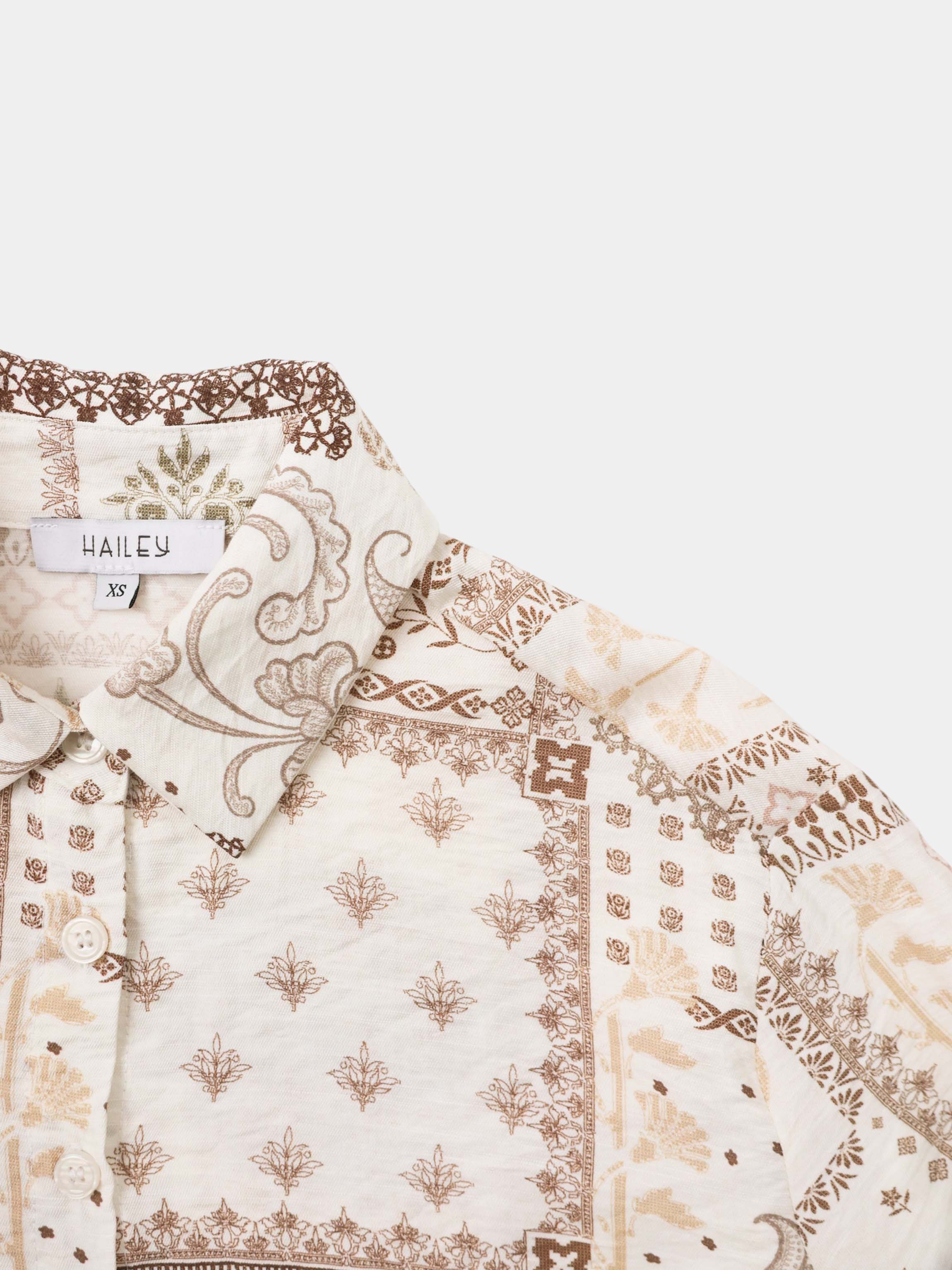 Button Down Collared Blouse-Brown Bandana