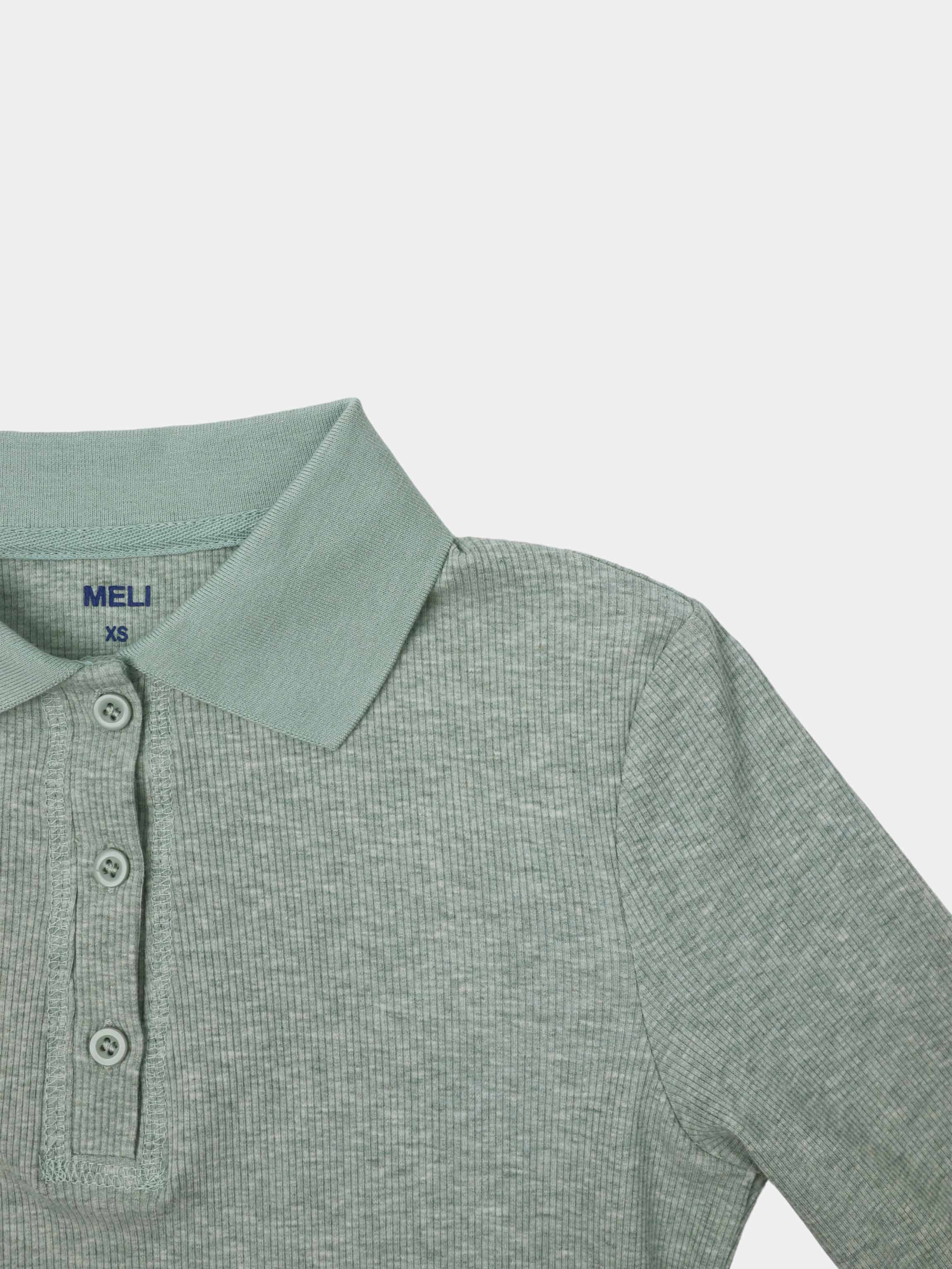Heathered Collared Tee-Aqua