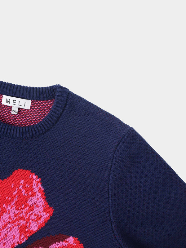 Flower Design Sweater - Blue