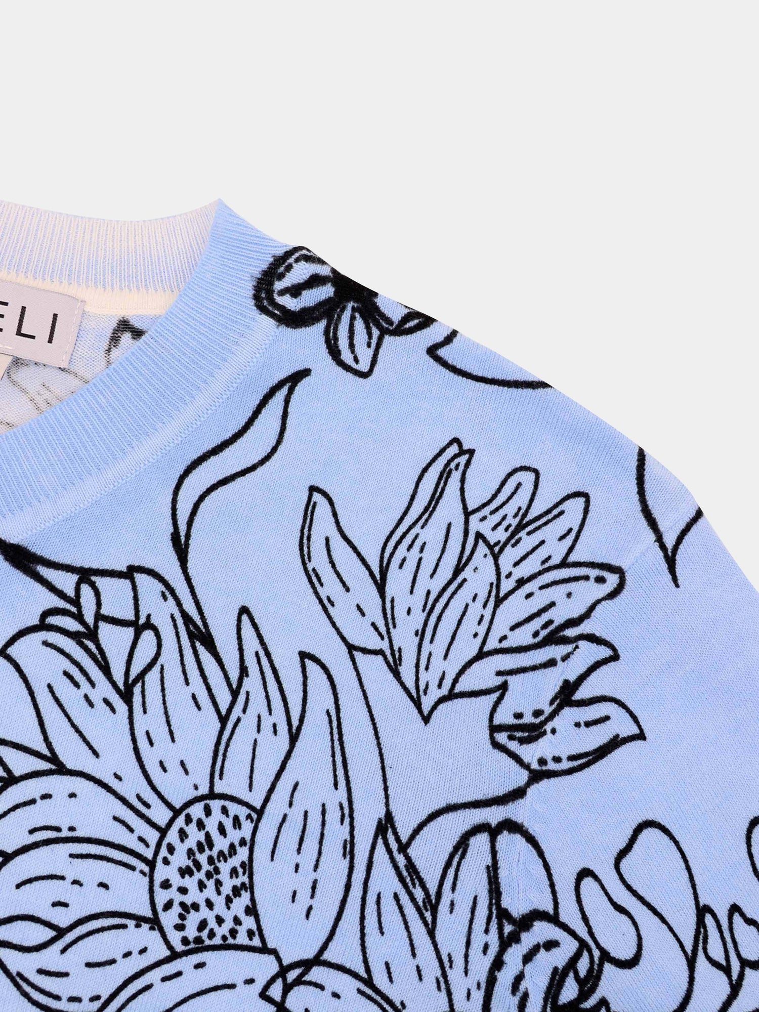 Printed High V Lightweight Sweater-Sketch Flower