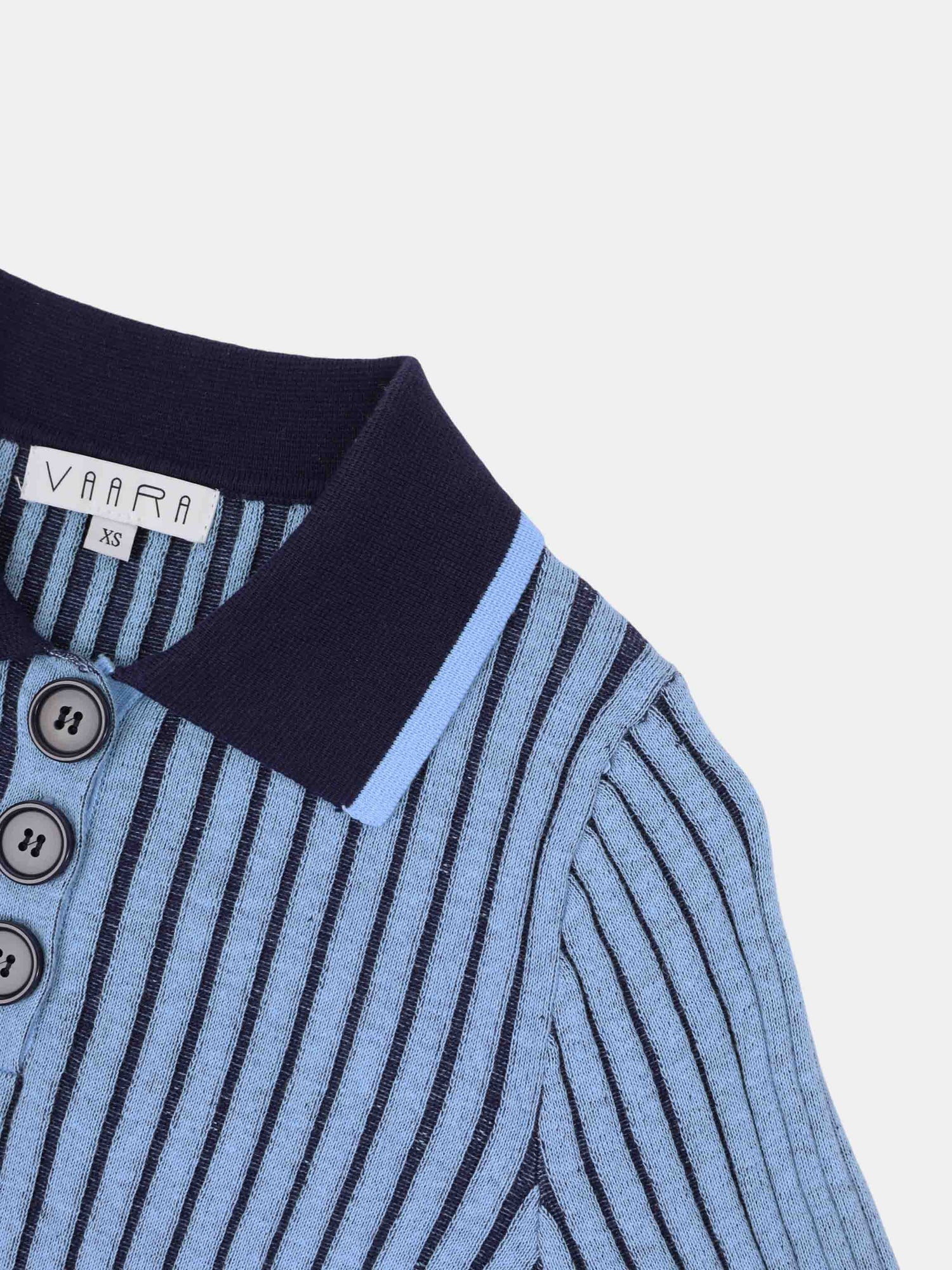 Two Tone Ribbed Polo Sweater-Blue