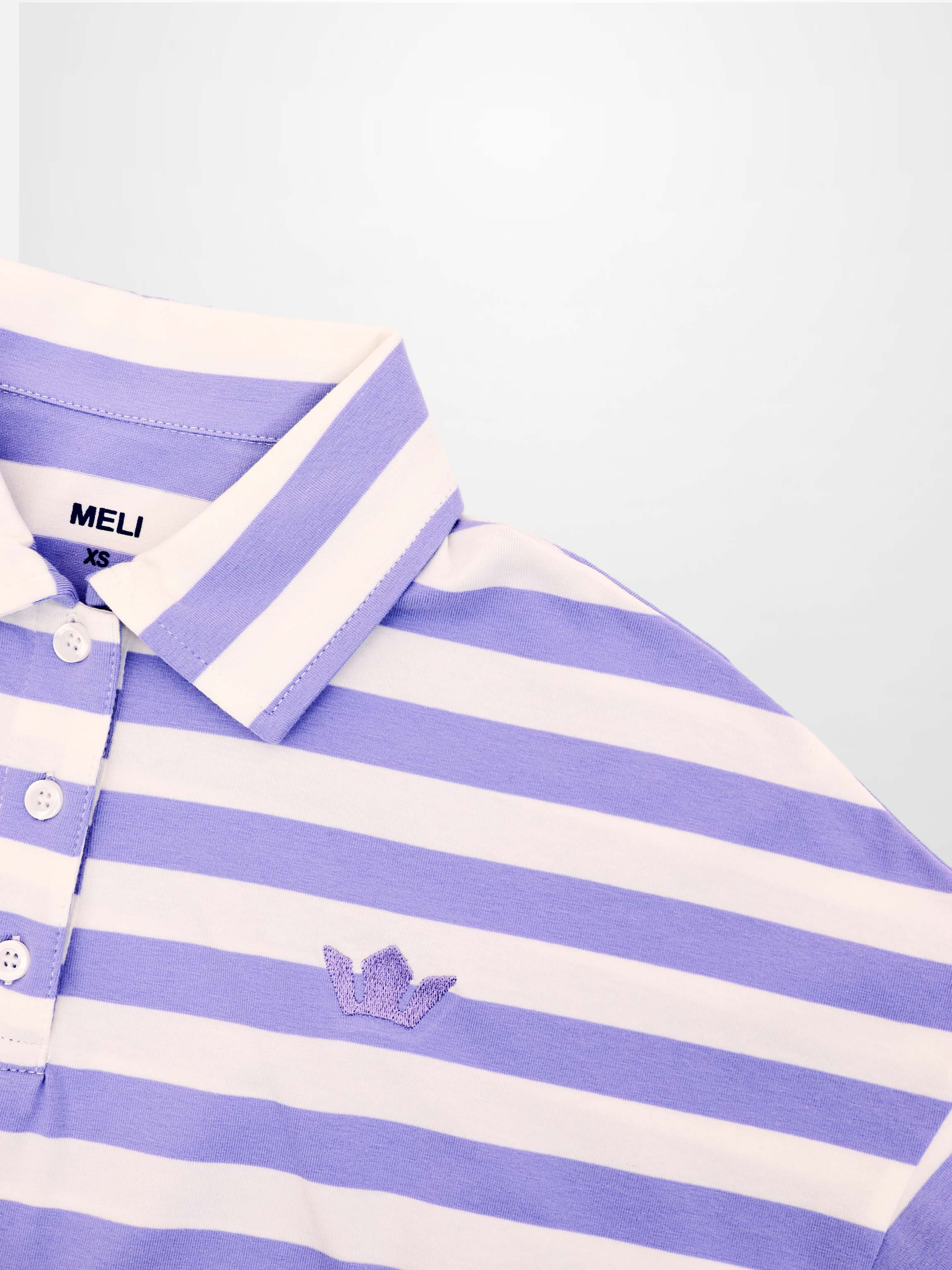 Striped Collar Bomber Tee-Lavender/White
