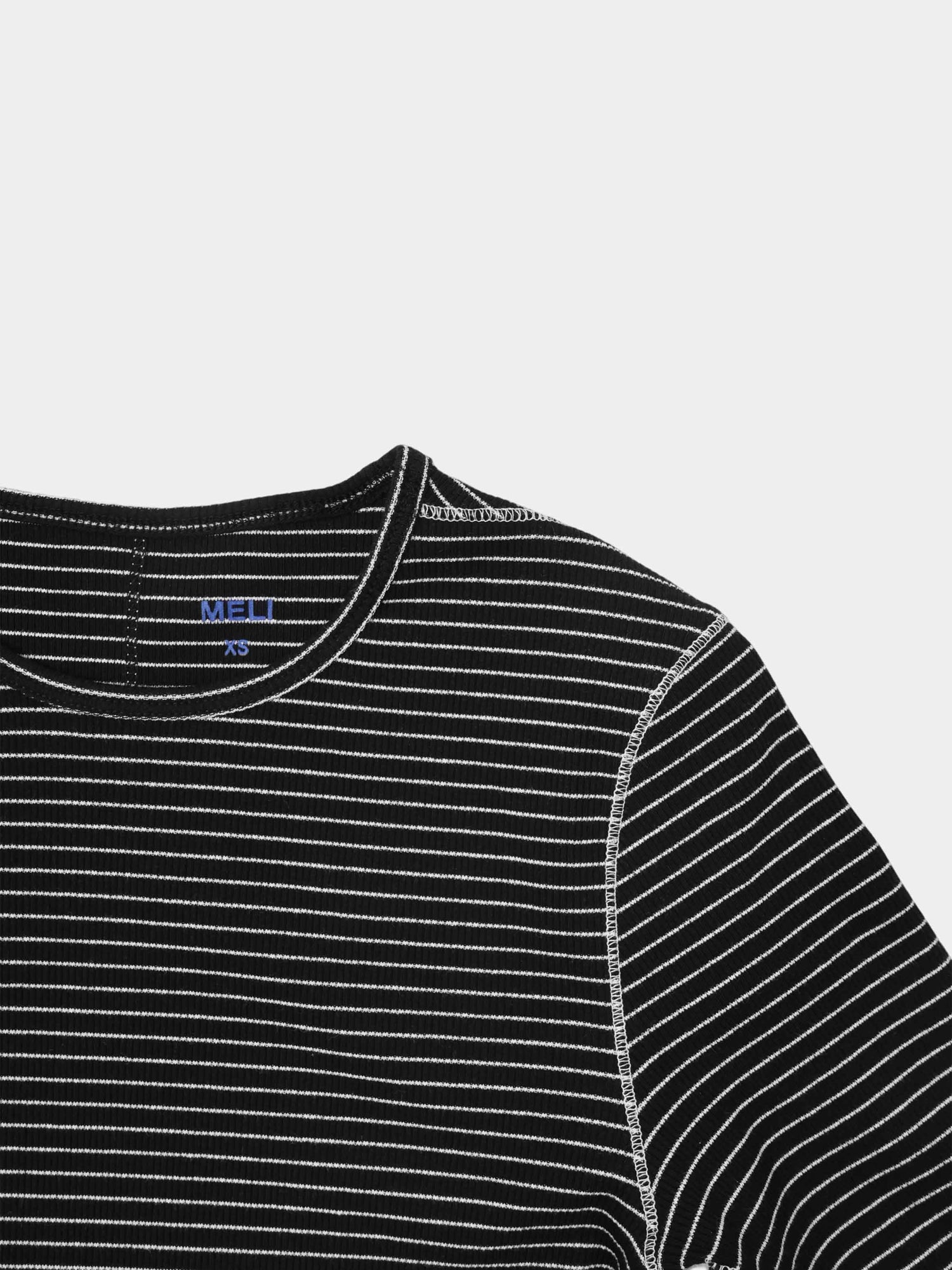 Striped Cross Stitch T-Shirt-Black