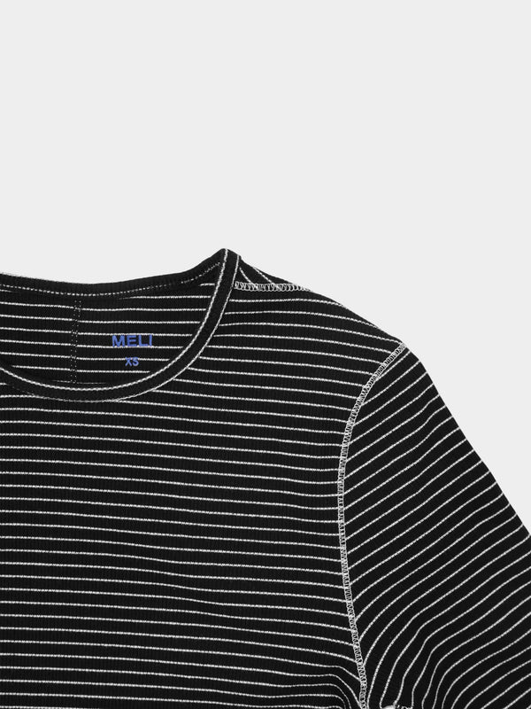Striped Cross Stitch T-Shirt-Black