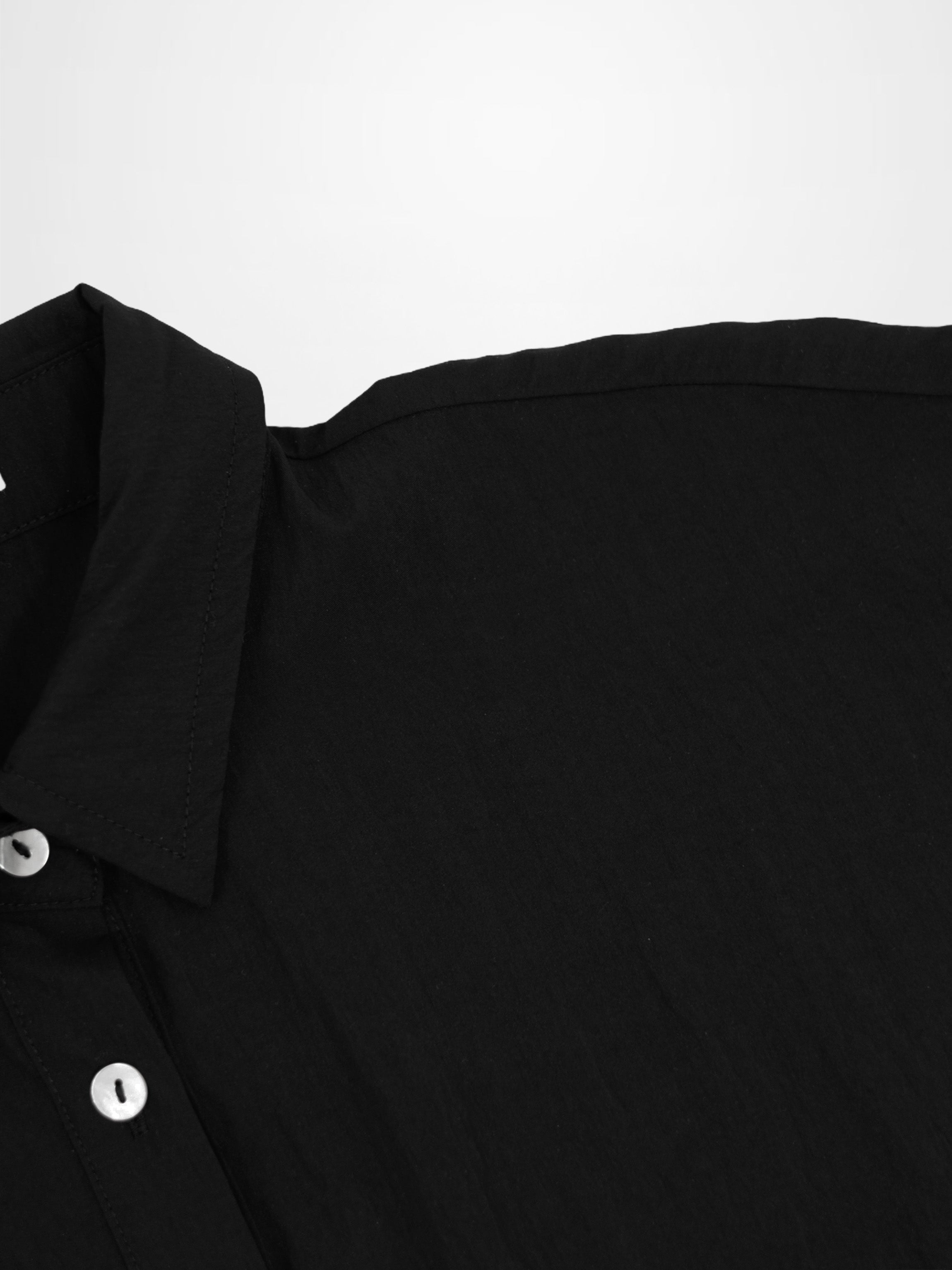 Boxy Dolman Sleeve Crinkle Blouse-Black