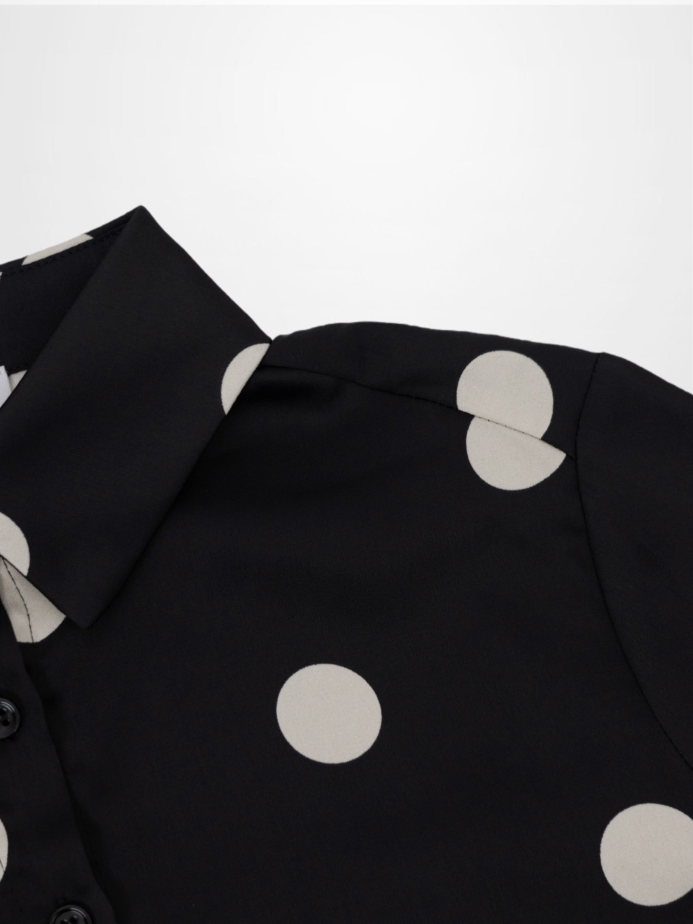 Oversized Satin Blouse-Black/Cream Polka Dot
