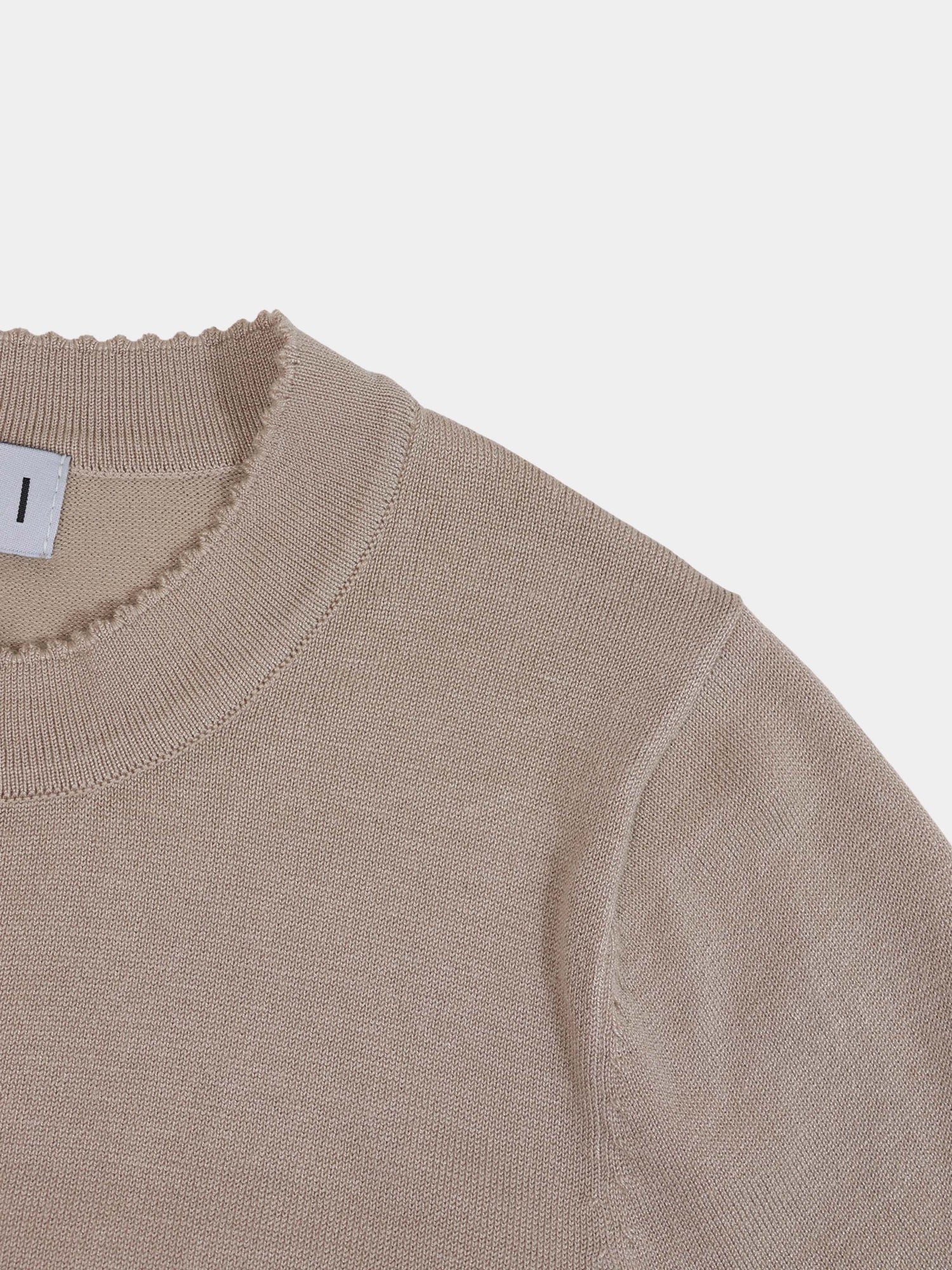 Trim Detail Crew Crop Cardigan-Heathered Latte