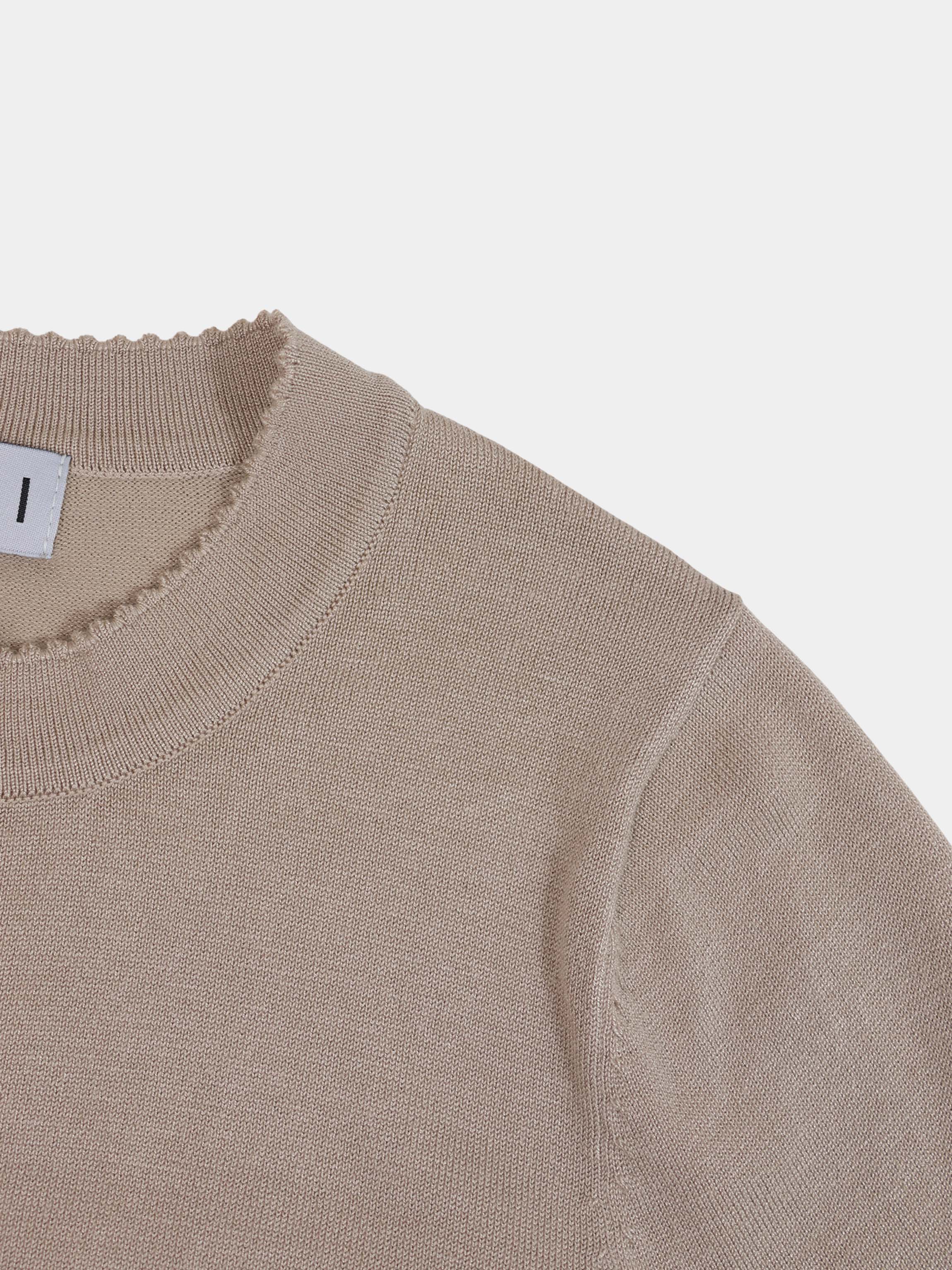 Trim Detail Crew Crop Cardigan-Heathered Latte