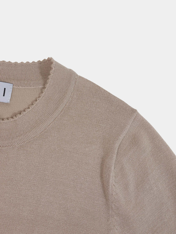 Trim Detail Crew Crop Cardigan-Heathered Latte