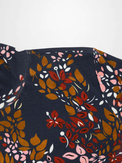 Boxy Printed Modal Turtleneck-Navy Leaf