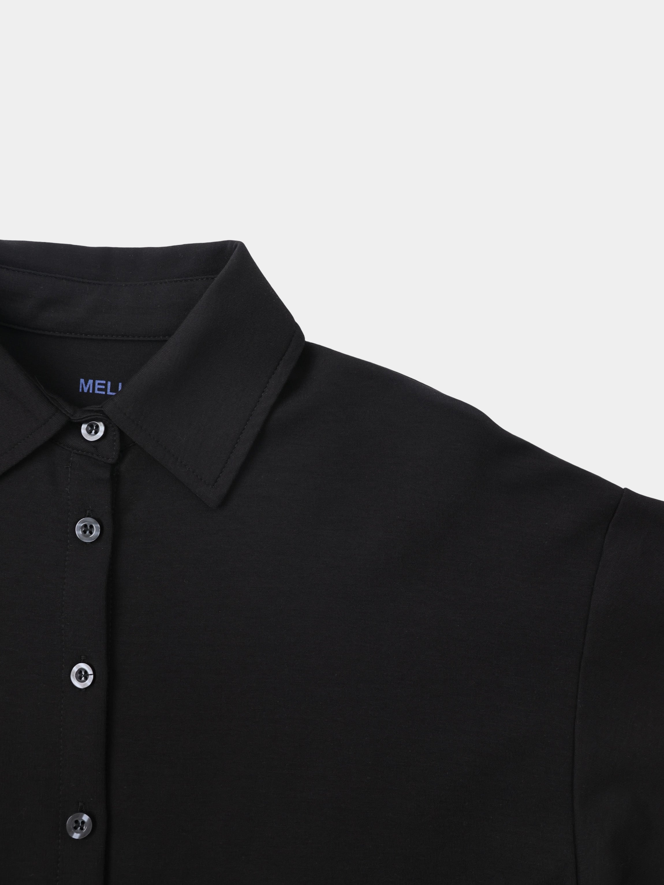 Waist Tie Button Down T-Shirt-Black