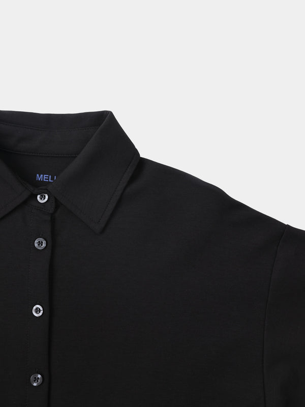 Waist Tie Button Down T-Shirt-Black