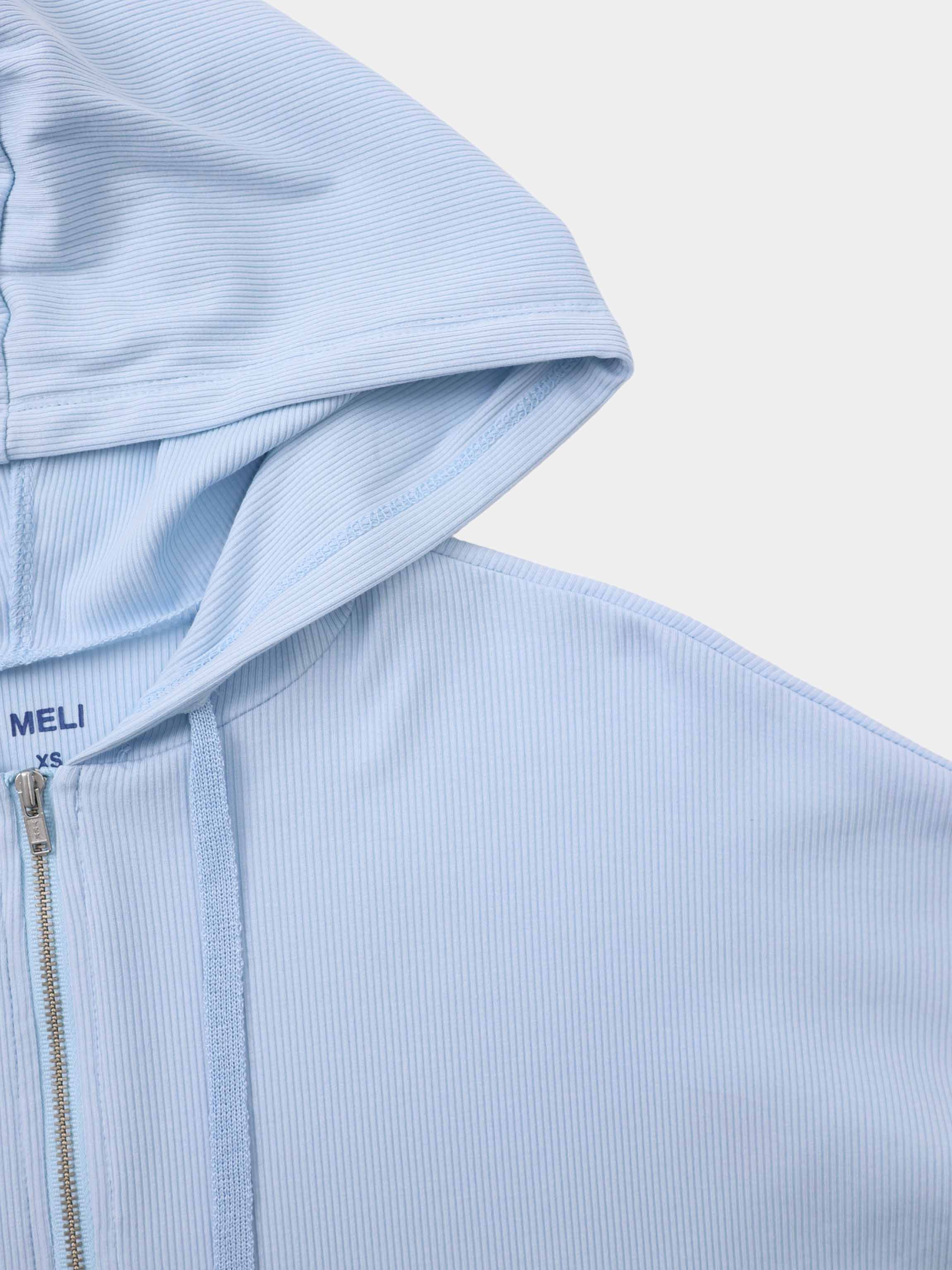 Ribbed Half Zip Hoodie Tee-Baby Blue