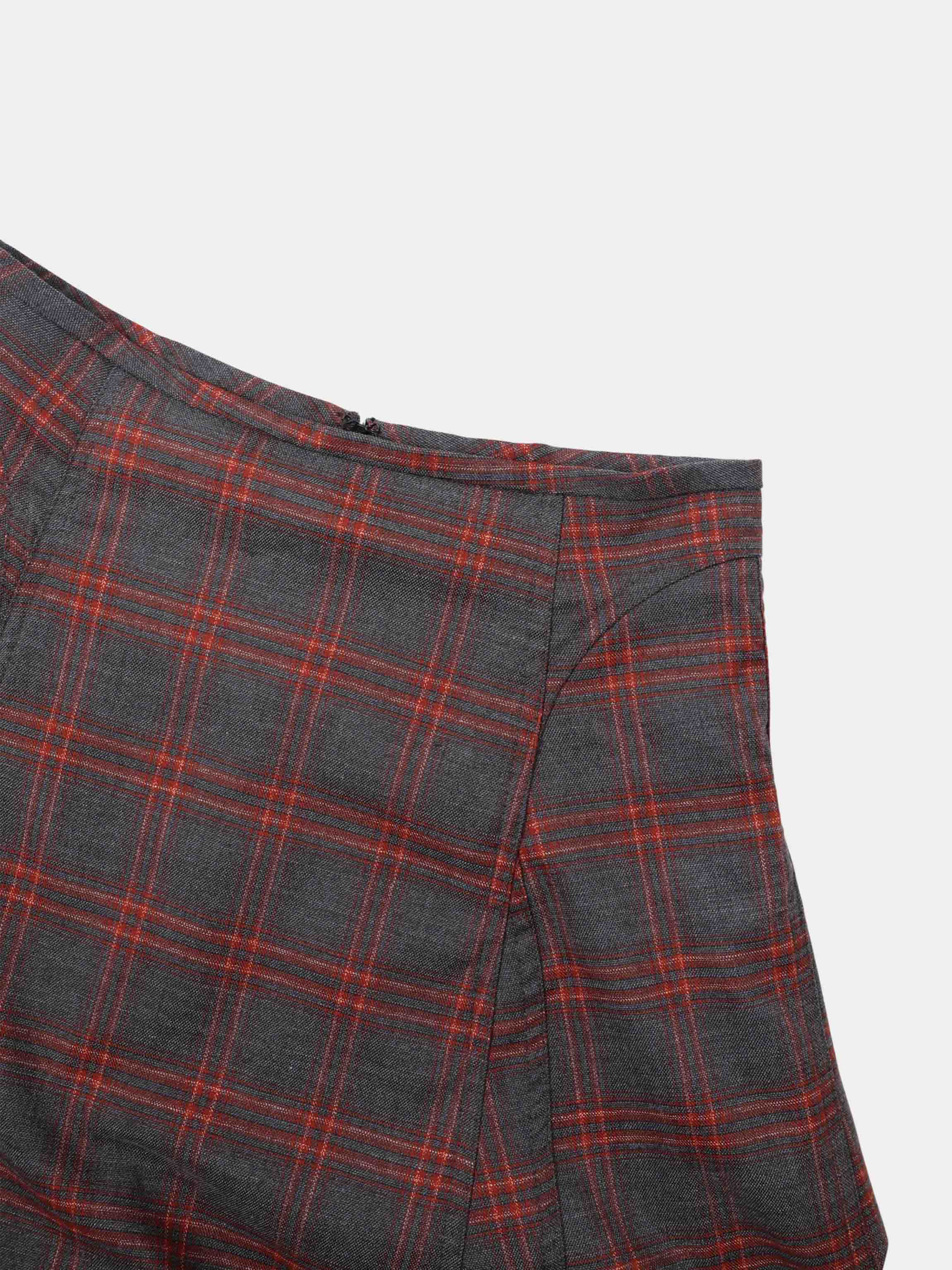 Seamed Flare Skirt - Grey/Rust Plaid