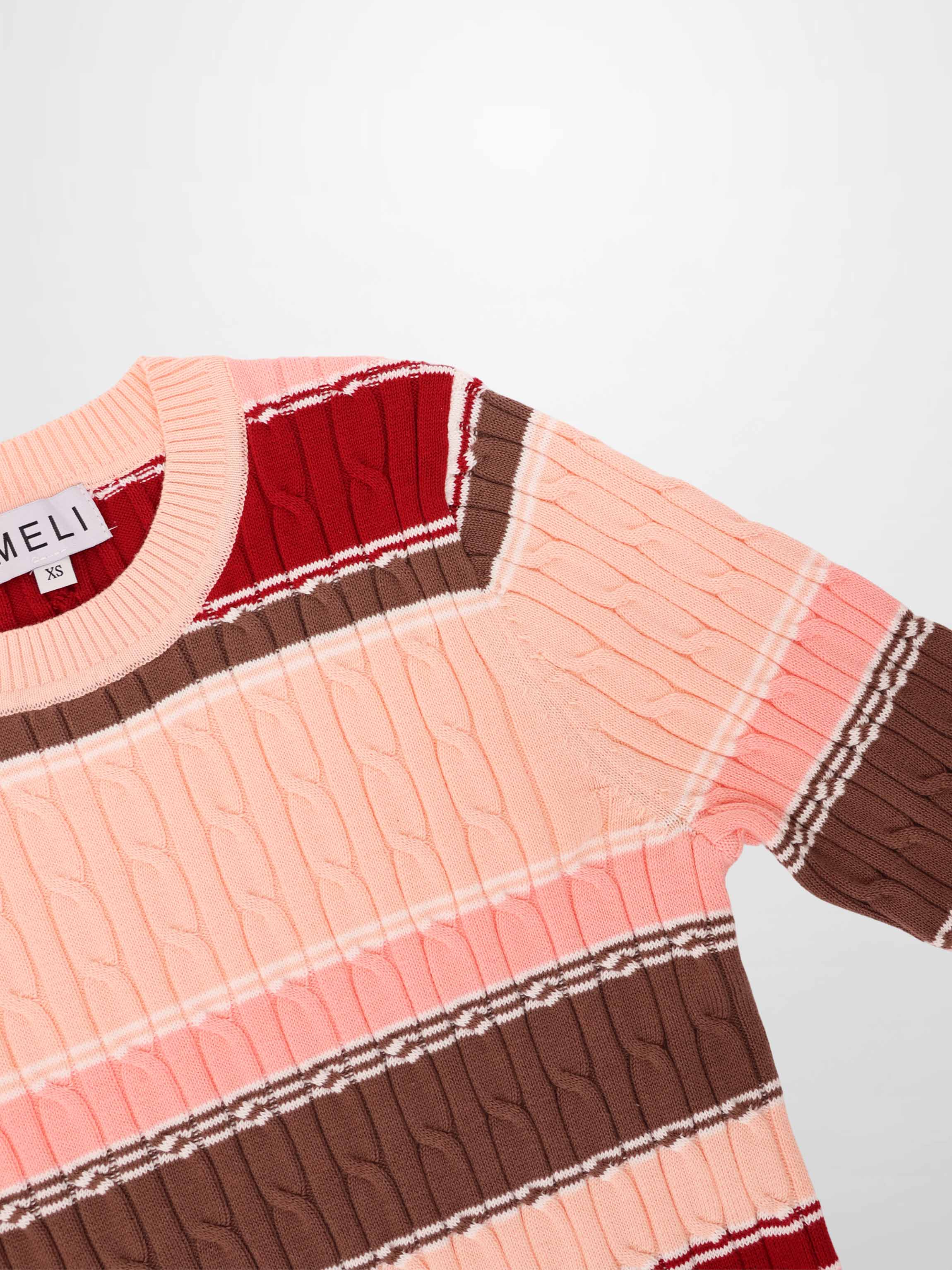 Striped Cable Sweater-Pink Stripe